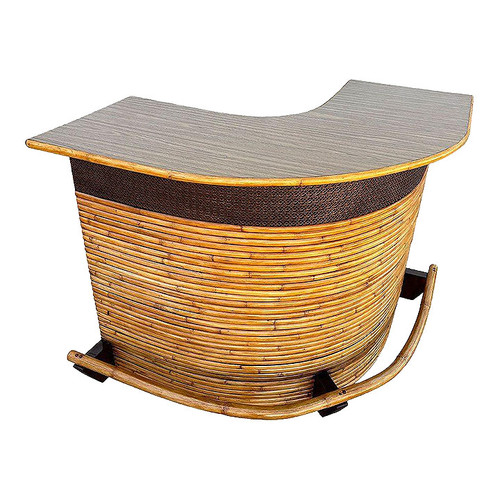 Restored Horizontal Stacked Restored Rattan L-Shaped Corner Bar W/ Foot Rest Restored Horizontal Stacked Restored Rattan L-Shaped Corner Bar W/ Foot Rest