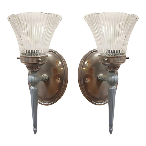 Antique Regency Wall Sconces Electric Light Fixture With Tulip Shade, Pair Antique Regency Wall Sconces Electric Light Fixture With Tulip Shade, Pair