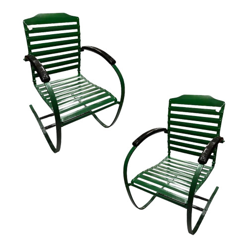 Mid-Century Steel Springer Rocking Outdoor Patio Chairs - A Pair