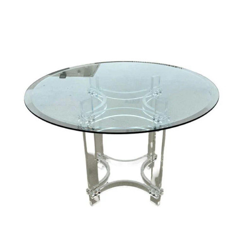 1970s Hollywood Regency Lucite & Glass Round Dining Table by Charles Hollis Jones
