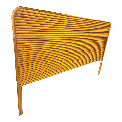 1950s Restored Wide Mid -Century King Size Stacked Rattan Headboard 1950s Restored Wide Mid -Century King Size Stacked Rattan Headboard