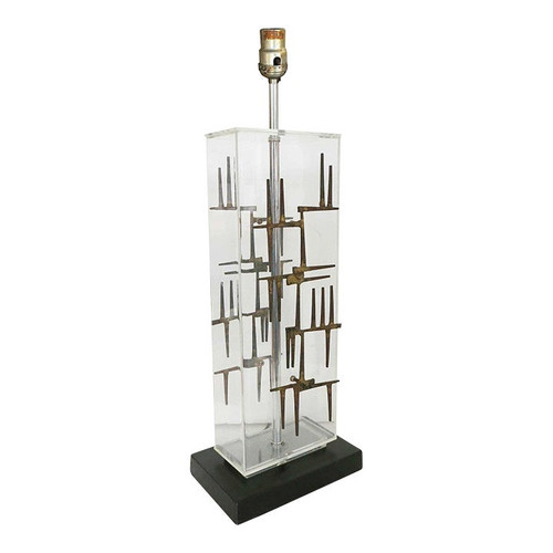 1967 Brutalist Nail Sculptural Lucite Table Lamp by Laurel, Unmarked 1967 Brutalist Nail Sculptural Lucite Table Lamp by Laurel, Unmarked