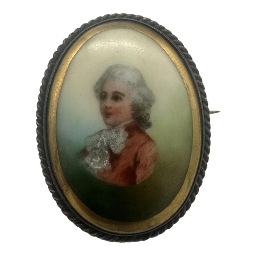 1960's Limoges Style Hand Painted Porcelain Miniature Portrait Brooch