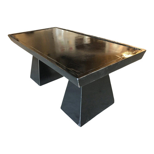 1950s Mid-Century Geometric Sculptural Black Lacquer Coffee Table