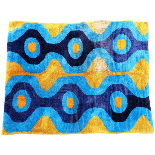 Large California Hand Hooked Abstract Shag Rug Large California Hand Hooked Abstract Shag Rug