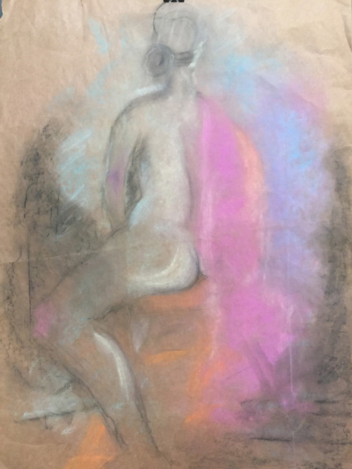 28" x 36" Nude Portrait Pink & White Pastel on Brown Paper 28" x 36" Nude Portrait Pink & White Pastel on Brown Paper