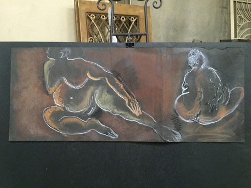 28" x 36" Plus Size Nude Pair Pastel on Black Paper 28" x 36" Plus Size Nude Pair Pastel on Black Paper