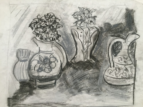 28" x 36" Charcoal 3 Vases Sill Life on Paper 28" x 36" Charcoal 3 Vases Sill Life on Paper