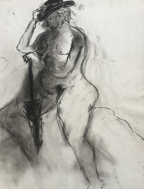 28" x 36" Plus Size Nude Female Portrait Charcoal Pastel on Paper 28" x 36" Plus Size Nude Female Portrait Charcoal Pastel on Paper