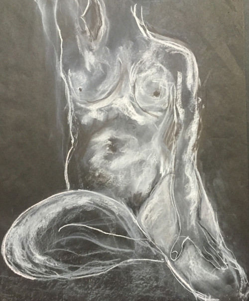 28" x 36" Charcoal Pastel on Paper Black & White Nude Female Bust 28" x 36" Charcoal Pastel on Paper Black & White Nude Female Bust