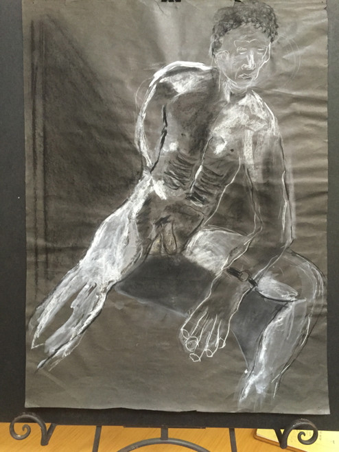 22" x 35" Nude Make White Pastel on Paper 22" x 35" Nude Make White Pastel on Paper