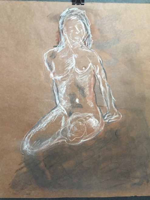 22" x 35" Nude Women on Floor Pastel on Brown Paper 22" x 35" Nude Women on Floor Pastel on Brown Paper