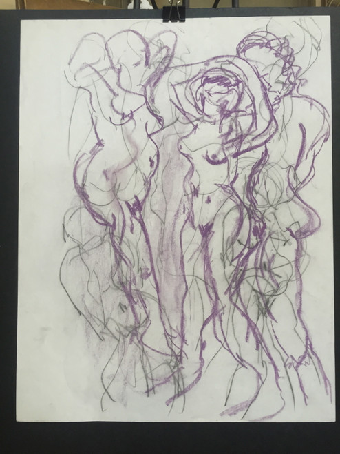 22" x 35" Purple Nude of 3 Women Pastel on Paper 22" x 35" Purple Nude of 3 Women Pastel on Paper