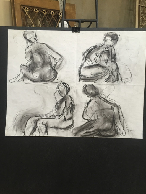 22" x 35" 4 Panel Nude Women Charcoal on Paper 22" x 35" 4 Panel Nude Women Charcoal on Paper