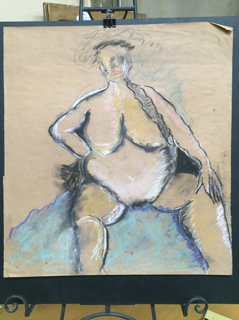 22" x 35" Fat Man Nude Pastel on Brown Paper 22" x 35" Fat Man Nude Pastel on Brown Paper