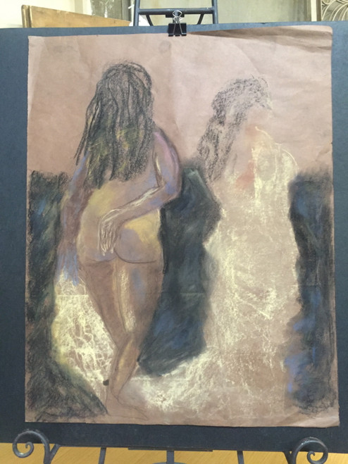 22" x 35" Nude Women with Black Hair Charcoal on Brown Paper 22" x 35" Nude Women with Black Hair Charcoal on Brown Paper