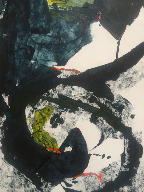 22" x 35" Green & Blue Black Abstract Acrylic on Paper