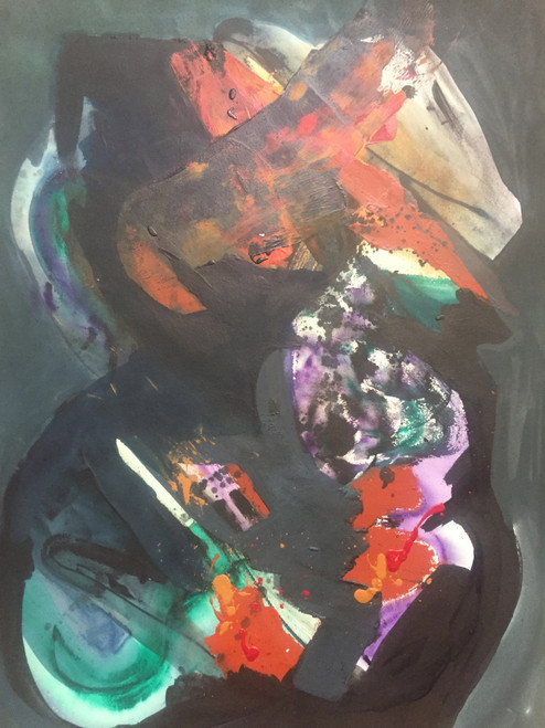 22" x 35" Black & Blue Void Abstract Acrylic on Paper