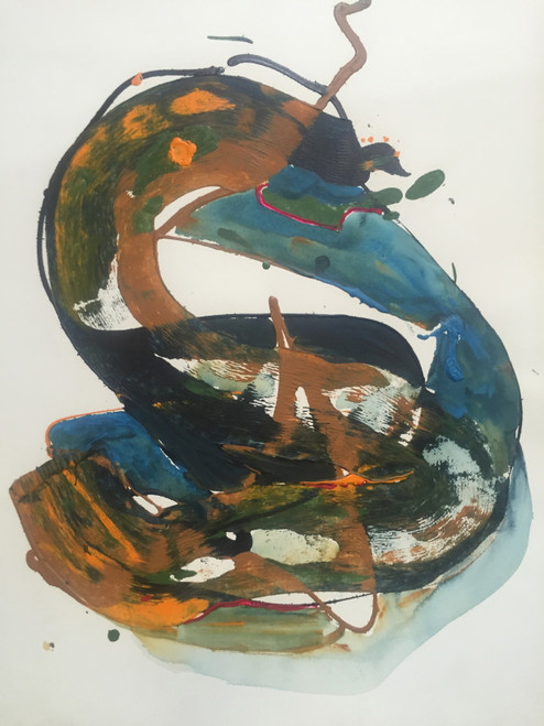 22" x 35" Blue & Yellow Modern Art Oil on Paper 22" x 35" Blue & Yellow Modern Art Oil on Paper