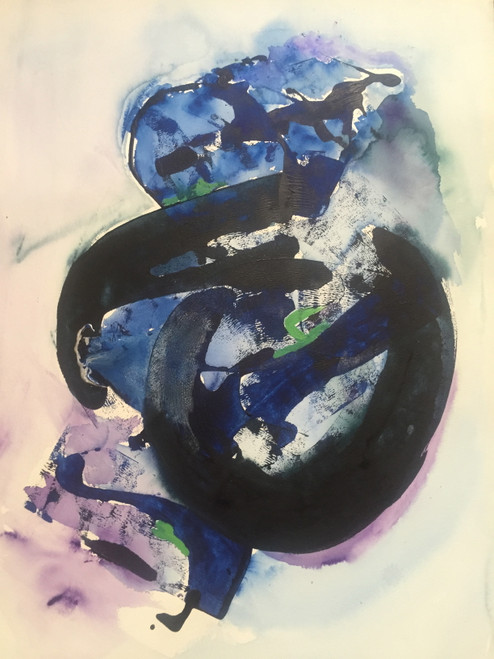 22" x 35" Blue Curves Abstract Watercolor on Paper 22" x 35" Blue Curves Abstract Watercolor on Paper