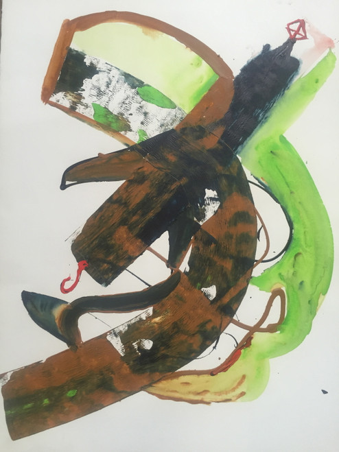 22" x 35" Green & Brown Modern Art Acrylic on Paper 22" x 35" Green & Brown Modern Art Acrylic on Paper