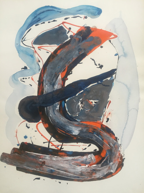 22" x 35" Abstract Blue and Orange "S" Watercolor on Paper 22" x 35" Abstract Blue and Orange "S" Watercolor on Paper
