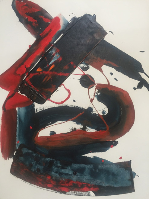 22" x 35" Red & Blue Swirl Abstract Watercolor on Paper 22" x 35" Red & Blue Swirl Abstract Watercolor on Paper