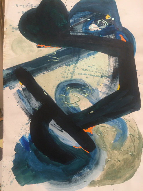 22" x 35" Abstract Blue Heart Watercolor on Paper 22" x 35" Abstract Blue Heart Watercolor on Paper