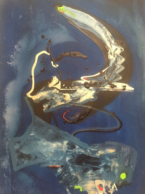 22" x 35" Blue & Yellow Modern Art Abstract Acrylic on Paper 22" x 35" Blue & Yellow Modern Art Abstract Acrylic on Paper