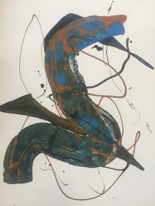 22" x 35" Geometric Green Abstract Watercolor on Paper 22" x 35" Geometric Green Abstract Watercolor on Paper