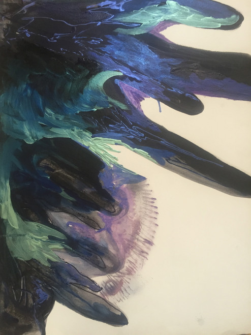 22" x 35" Abstract Blue Waves on Paper