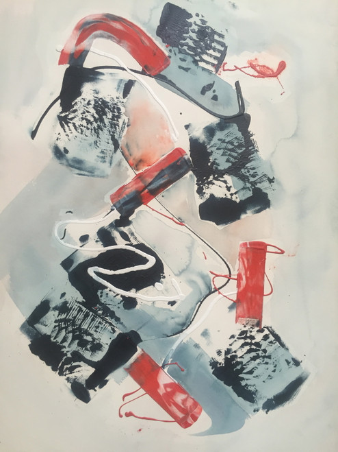 22" x 35" Abstract Blue & Orange Cans Watercolor on Paper 22" x 35" Abstract Blue & Orange Cans Watercolor on Paper