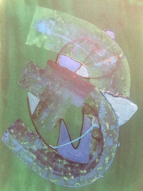 22" x 35" Freeform Green & Blue Abstract Watercolor on Paper 22" x 35" Freeform Green & Blue Abstract Watercolor on Paper