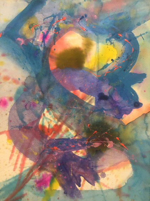 18” x 24” Multicolored Absytract Splat Haze Watercolor on Paper