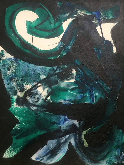 18" x 24" Scrolling Green & Blue Abstract Acrylic on Paper 18" x 24" Scrolling Green & Blue Abstract Acrylic on Paper