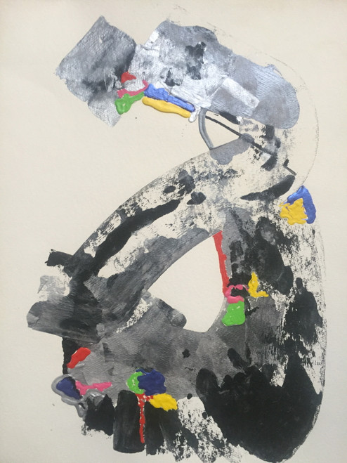 18" x 24" Brushed Black Modern Abstract Acrylic on Paper 18" x 24" Brushed Black Modern Abstract Acrylic on Paper