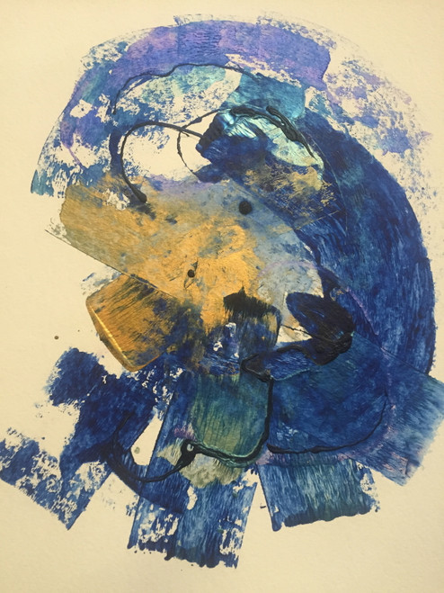 18" x 24" Brushed Blue and Yellow Modern Abstract Acrylic on Paper 18" x 24" Brushed Blue and Yellow Modern Abstract Acrylic on Paper