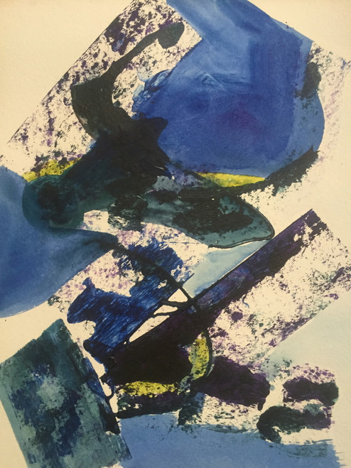 18" x 24" Sponged Blue Modern Art Acrylic on Paper 18" x 24" Sponged Blue Modern Art Acrylic on Paper