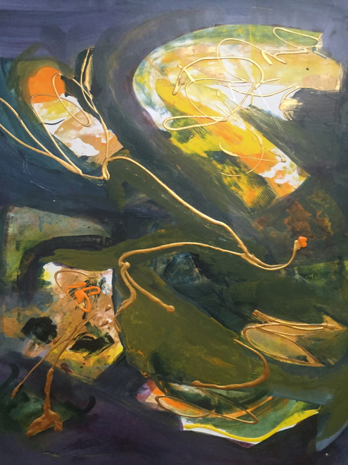 18" x 24" Abstract Yellow on Blue Acrylic on Paper 18" x 24" Abstract Yellow on Blue Acrylic on Paper