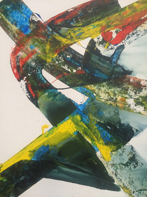 18" x 24" Brushed Multicolored Abstract Acrylic on Paper 18" x 24" Brushed Multicolored Abstract Acrylic on Paper