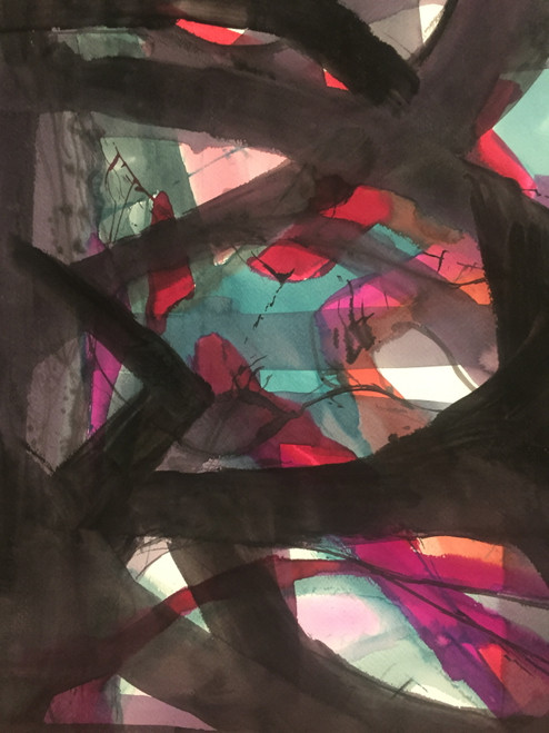 18" x 24" Dark Multicolored Abstract Watercolor on Paper 18" x 24" Dark Multicolored Abstract Watercolor on Paper