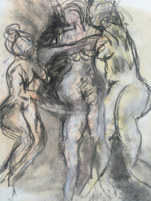 20" x 30" Three Nude Women Study Charcoal on Paper