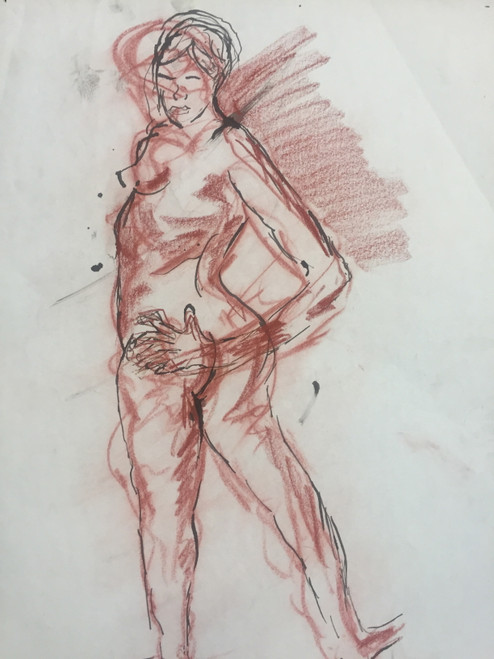20" x 30" Red Nude Female Portrait Drawling on Paper 20" x 30" Red Nude Female Portrait Drawling on Paper