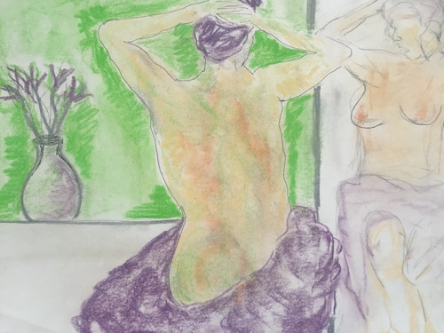 20" x 30" Nude Women in Mirror Pastel on Paper
