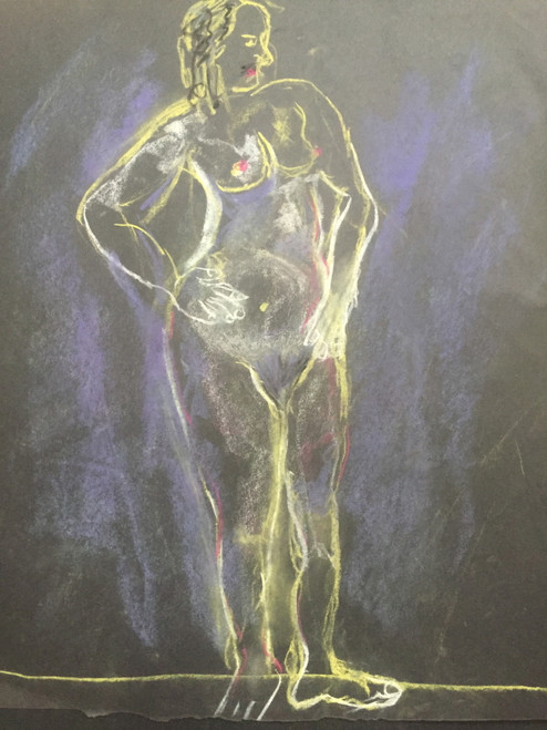 20" x 30" Standing Nude Female Portrait Pastel on Black Paper