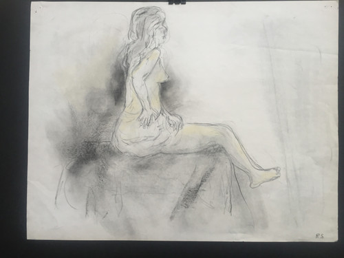 17" x 23" Nude Female Sitting on Box Charcoal on Paper 17" x 23" Nude Female Sitting on Box Charcoal on Paper