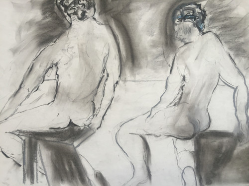 17" x 23" Two Nude Females Charcoal on Paper 17" x 23" Two Nude Females Charcoal on Paper