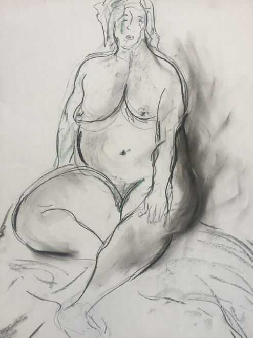 17" x 23" Nude Female Siting on Blanket Charcoal on Paper 17" x 23" Nude Female Siting on Blanket Charcoal on Paper