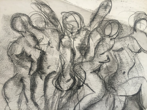 17" x 23" Modern Art Nude Female Group Charcoal  on Paper 17" x 23" Modern Art Nude Female Group Charcoal  on Paper