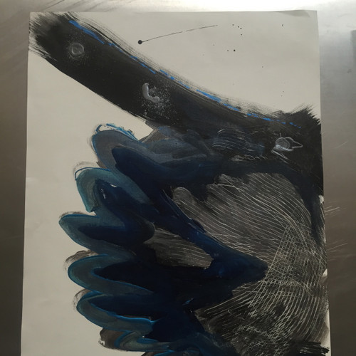 16" x 20" Black & Blue Abstract Water Colored on Paper 16" x 20" Black & Blue Abstract Water Colored on Paper